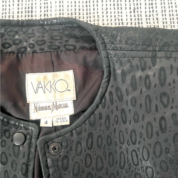 Vakko Neiman Marcus Cropped Leather Jacket Vintage Black - Picture 2 of 16
